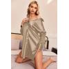 Ekouaer Women Satin Sleep Shirt Long Sleeve Nightgown Button Down Nightshirt Silk Sleepwear Soft Pajama Dress Sleep Dress(Khaki)