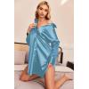 Ekouaer Women Satin Sleep Shirt Long Sleeve Nightgown Button Down Nightshirt Silk Sleepwear Soft Pajama Dress Sleep Dress(Light Blue)