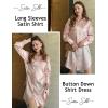 Ekouaer Women Satin Sleep Shirt Long Sleeve Nightgown Button Down Nightshirt Silk Sleepwear Soft Pajama Dress Sleep Dress(Light Pink)
