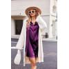 Ekouaer Women Satin Sleep Shirt Long Sleeve Nightgown Button Down Nightshirt Silk Sleepwear Soft Pajama Dress Sleep Dress(Purple)