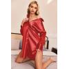 Ekouaer Women Satin Sleep Shirt Long Sleeve Nightgown Button Down Nightshirt Silk Sleepwear Soft Pajama Dress Sleep Dress(Red)