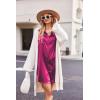 Ekouaer Women Satin Sleep Shirt Long Sleeve Nightgown Button Down Nightshirt Silk Sleepwear Soft Pajama Dress Sleep Dress(Rose Red)