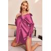 Ekouaer Women Satin Sleep Shirt Long Sleeve Nightgown Button Down Nightshirt Silk Sleepwear Soft Pajama Dress Sleep Dress(Rose Red)