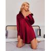 Ekouaer Women Satin Sleep Shirt Long Sleeve Nightgown Button Down Nightshirt Silk Sleepwear Soft Pajama Dress Sleep Dress(Wine Red)