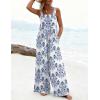 Ekouaer Women’s Casual Overalls Loose Wide Leg Jumpsuits Summer Boho Floral Printed Baggy Rompers with Pockets(White Italian Print)
