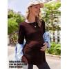 Ekouaer Women’s Maternity Shirts Long Sleeve Pregnancy Tops Casual Ribbed Knit Winter Pregnant Blouses(Caramel Dark Brown)