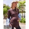 Ekouaer Women’s Maternity Shirts Long Sleeve Pregnancy Tops Casual Ribbed Knit Winter Pregnant Blouses(Pink Purple)