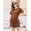Ekouaer Women’s Maternity Shirts Short Sleeve Pregnancy Tops Blouses Split Side Casual Crewneck Pregnant Tunic Tee(Brown)
