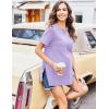 Ekouaer Women’s Maternity Shirts Short Sleeve Pregnancy Tops Blouses Split Side Casual Crewneck Pregnant Tunic Tee(Purple)