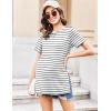 Ekouaer Women’s Maternity Shirts Short Sleeve Pregnancy Tops Blouses Split Side Casual Crewneck Pregnant Tunic Tee(White Black Stripe)