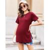 Ekouaer Women’s Maternity Shirts Short Sleeve Pregnancy Tops Blouses Split Side Casual Crewneck Pregnant Tunic Tee(Wine Red)