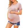 Ekouaer Women’s Maternity Shirts Short Sleeves Nursing Tops 3 Pack Double Laye Breastfeeding Tees Pregnancy Clothes S-XXL(3pcs- Black + Army Green + Dirty Pink)
