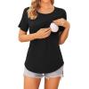Ekouaer Women’s Maternity Shirts Short Sleeves Nursing Tops 3 Pack Double Laye Breastfeeding Tees Pregnancy Clothes S-XXL(3pcs- Black + Caramel + Dirty Pink)