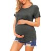 Ekouaer Women’s Maternity Shirts Short Sleeves Nursing Tops 3 Pack Double Laye Breastfeeding Tees Pregnancy Clothes S-XXL(3pcs- Black + Deep Grey + Blue Green)