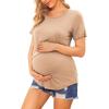Ekouaer Women’s Maternity Shirts Short Sleeves Nursing Tops 3 Pack Double Laye Breastfeeding Tees Pregnancy Clothes S-XXL(3pcs- Black + Khaki + Army Green)