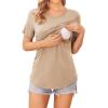 Ekouaer Women’s Maternity Shirts Short Sleeves Nursing Tops 3 Pack Double Laye Breastfeeding Tees Pregnancy Clothes S-XXL(3pcs- Black + Khaki + Light Gray)