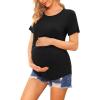 Ekouaer Women’s Maternity Shirts Short Sleeves Nursing Tops 3 Pack Double Laye Breastfeeding Tees Pregnancy Clothes S-XXL(3pcs- Black + Lake Green + Teal)