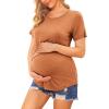 Ekouaer Women’s Maternity Shirts Short Sleeves Nursing Tops 3 Pack Double Laye Breastfeeding Tees Pregnancy Clothes S-XXL(3pcs- Black + Light Brown + Deep Army Green)