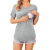 Ekouaer Women’s Maternity Shirts Short Sleeves Nursing Tops 3 Pack Double Laye Breastfeeding Tees Pregnancy Clothes S-XXL(3pcs- Black + Light Gray + Lake Green)