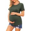Ekouaer Women’s Maternity Shirts Short Sleeves Nursing Tops 3 Pack Double Laye Breastfeeding Tees Pregnancy Clothes S-XXL(3pcs- Black + Light Grey + Deep Army Green)