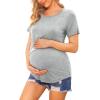 Ekouaer Women’s Maternity Shirts Short Sleeves Nursing Tops 3 Pack Double Laye Breastfeeding Tees Pregnancy Clothes S-XXL(3pcs- Black + Light Grey + Deep Grey)