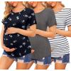 Ekouaer Women’s Maternity Shirts Short Sleeves Nursing Tops 3 Pack Double Laye Breastfeeding Tees Pregnancy Clothes S-XXL(3pcs- Deep Grey + Floral Grey + Stripe Black & White)