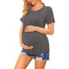 Ekouaer Women’s Maternity Shirts Short Sleeves Nursing Tops 3 Pack Double Laye Breastfeeding Tees Pregnancy Clothes S-XXL(3pcs- Deep Grey + Floral Grey + Stripe Black & White)