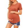 Ekouaer Women’s Maternity Shirts Short Sleeves Nursing Tops 3 Pack Double Laye Breastfeeding Tees Pregnancy Clothes S-XXL(3pcs- Flecking Grey + Wine Red + Orange)