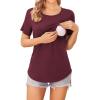 Ekouaer Women’s Maternity Shirts Short Sleeves Nursing Tops 3 Pack Double Laye Breastfeeding Tees Pregnancy Clothes S-XXL(3pcs- Flecking Grey + Wine Red + Orange)