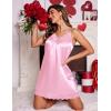 Ekouaer Women’s Nightgown Satin Nightgowns for Women V-neck Lace Chemise Sleepwear Soft Lingerie for Women(Pink)