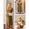 Ekouaer Women’s Nursing Dress Summer Short Sleeve Patchwork Maternity Breastfeeding Knee Length Dress(Army Green)