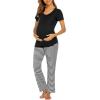 Ekouaer Womens Nursing Pajamas Maternity Breastfeeding Pjs Sleepwear Layer Soft Postpartum Lounge Set Pregnancy Clothes(B Stripe Black)