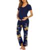 Ekouaer Womens Nursing Pajamas Maternity Breastfeeding Pjs Sleepwear Layer Soft Postpartum Lounge Set Pregnancy Clothes(Floral Navy Blue)