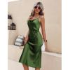 Ekouaer Womens Satin Nightgown Sexy Lingerie Sleepwear Spaghetti Strap Cowl Neck Elegant Long Slip Satin Silk Midi Dress(Army Green)