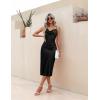 Ekouaer Womens Satin Nightgown Sexy Lingerie Sleepwear Spaghetti Strap Cowl Neck Elegant Long Slip Satin Silk Midi Dress(Black)