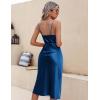 Ekouaer Womens Satin Nightgown Sexy Lingerie Sleepwear Spaghetti Strap Cowl Neck Elegant Long Slip Satin Silk Midi Dress(Blue)