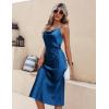 Ekouaer Womens Satin Nightgown Sexy Lingerie Sleepwear Spaghetti Strap Cowl Neck Elegant Long Slip Satin Silk Midi Dress(Blue)