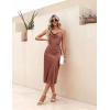 Ekouaer Womens Satin Nightgown Sexy Lingerie Sleepwear Spaghetti Strap Cowl Neck Elegant Long Slip Satin Silk Midi Dress(Brown)