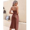 Ekouaer Womens Satin Nightgown Sexy Lingerie Sleepwear Spaghetti Strap Cowl Neck Elegant Long Slip Satin Silk Midi Dress(Brown)