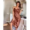 Ekouaer Womens Satin Nightgown Sexy Lingerie Sleepwear Spaghetti Strap Cowl Neck Elegant Long Slip Satin Silk Midi Dress(Brown)