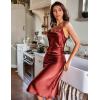Ekouaer Womens Satin Nightgown Sexy Lingerie Sleepwear Spaghetti Strap Cowl Neck Elegant Long Slip Satin Silk Midi Dress(Burgundy)