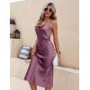 Ekouaer Womens Satin Nightgown Sexy Lingerie Sleepwear Spaghetti Strap Cowl Neck Elegant Long Slip Satin Silk Midi Dress(Dark Pink)