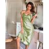 Ekouaer Womens Satin Nightgown Sexy Lingerie Sleepwear Spaghetti Strap Cowl Neck Elegant Long Slip Satin Silk Midi Dress(Light Green)