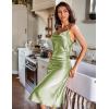 Ekouaer Womens Satin Nightgown Sexy Lingerie Sleepwear Spaghetti Strap Cowl Neck Elegant Long Slip Satin Silk Midi Dress(Light Green)