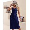 Ekouaer Womens Satin Nightgown Sexy Lingerie Sleepwear Spaghetti Strap Cowl Neck Elegant Long Slip Satin Silk Midi Dress(Navy)