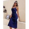 Ekouaer Womens Satin Nightgown Sexy Lingerie Sleepwear Spaghetti Strap Cowl Neck Elegant Long Slip Satin Silk Midi Dress(Navy)