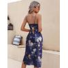 Ekouaer Womens Satin Nightgown Sexy Lingerie Sleepwear Spaghetti Strap Cowl Neck Elegant Long Slip Satin Silk Midi Dress(Pat2 Navy Floral)