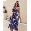 Ekouaer Womens Satin Nightgown Sexy Lingerie Sleepwear Spaghetti Strap Cowl Neck Elegant Long Slip Satin Silk Midi Dress(Pat2 Navy Floral)