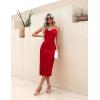 Ekouaer Womens Satin Nightgown Sexy Lingerie Sleepwear Spaghetti Strap Cowl Neck Elegant Long Slip Satin Silk Midi Dress(Red)