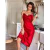 Ekouaer Womens Satin Nightgown Sexy Lingerie Sleepwear Spaghetti Strap Cowl Neck Elegant Long Slip Satin Silk Midi Dress(Red)